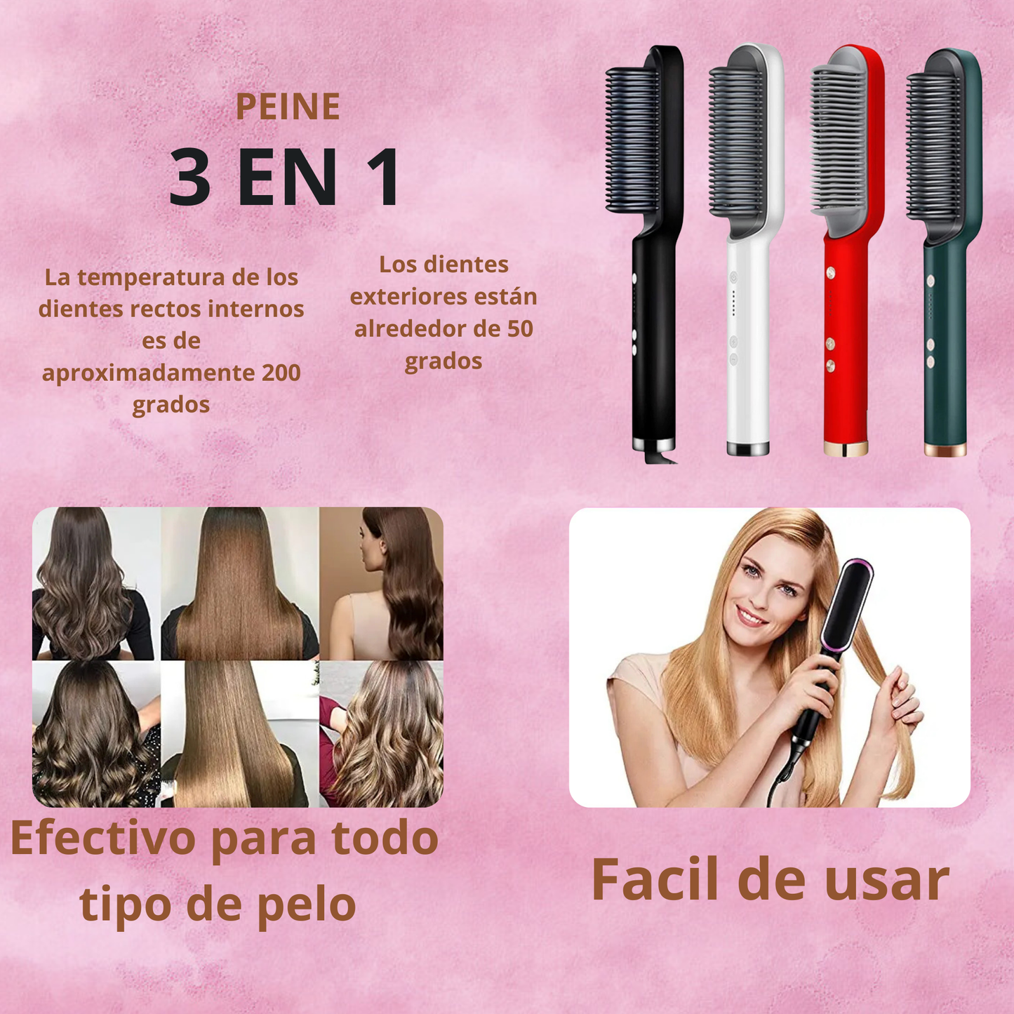 Alisador y rizador de pelo iónico multifuncional